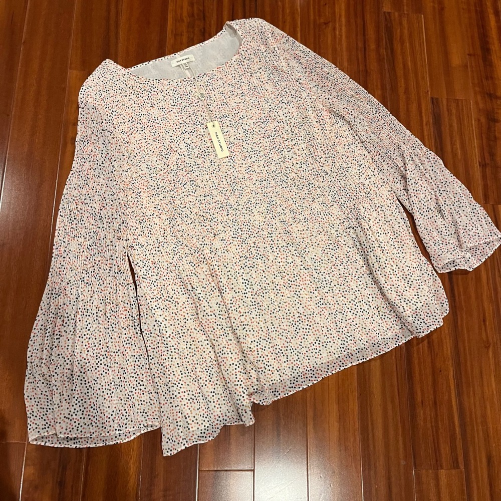 MAX STUDIO Blouse Top Long Sleeve Polka Dot Bell‎ Sleeve Flowy New Size Plus 2X